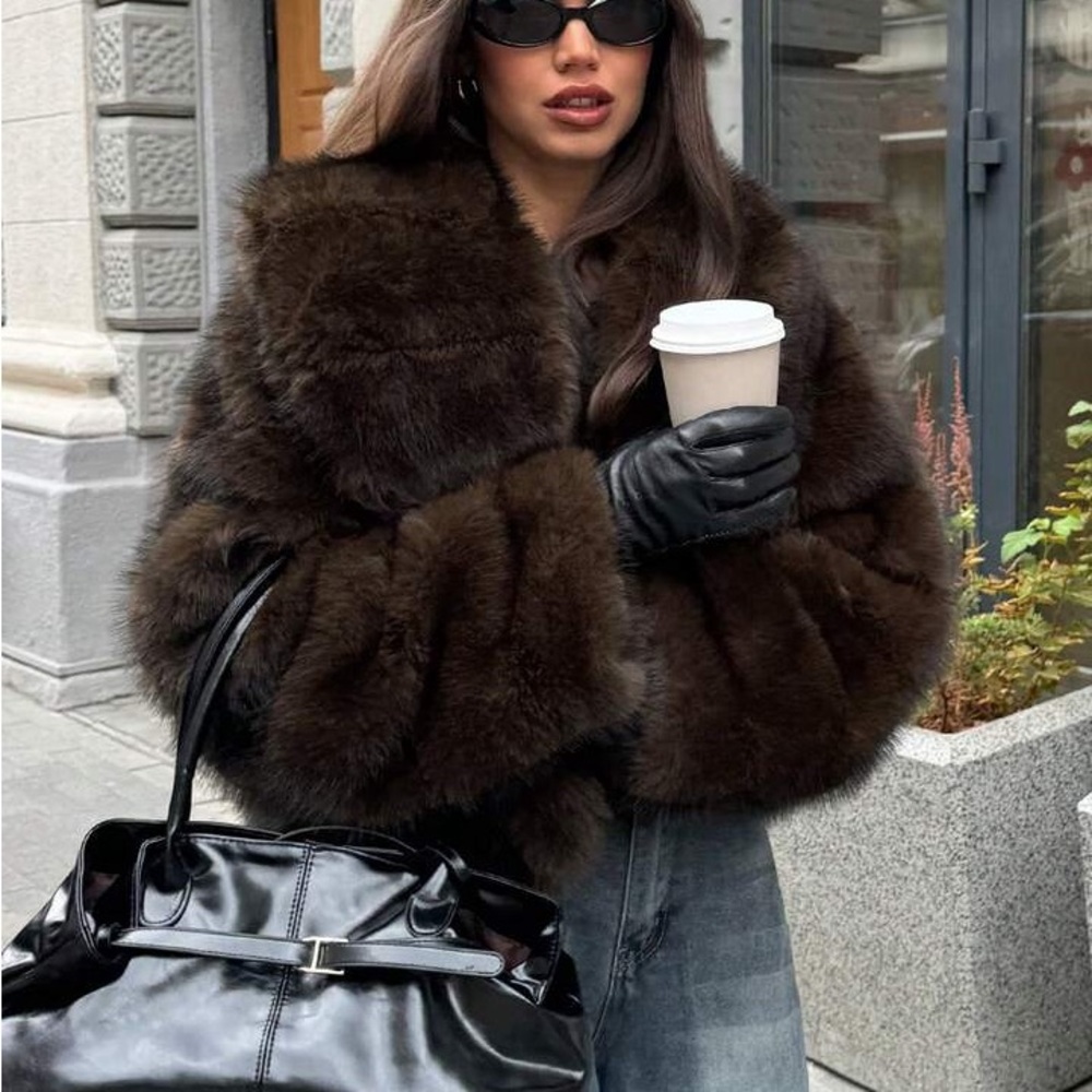 Luxurious Dark Brown faux Fur Coat women oversized shaggy warm thick